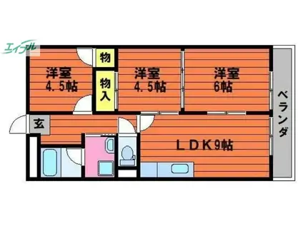 カウル十日市(3LDK/10階)の間取り写真