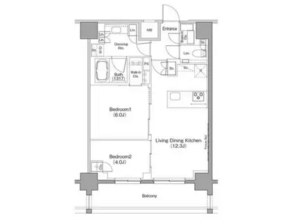 ザ・パークハビオ恵比寿プレイス(2LDK/5階)の間取り写真