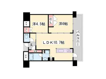 姫路ザ・レジデンス(2LDK/9階)の間取り写真