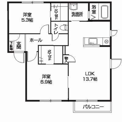 プロムナード南ケ丘(2LDK/1階)の間取り写真