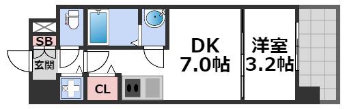 リヴェント難波サウス(1DK/11階)の間取り写真