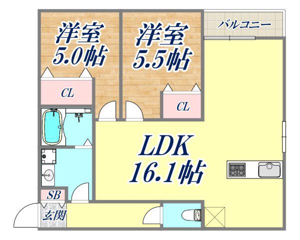 プライム神戸垂水(2LDK/3階)の間取り写真