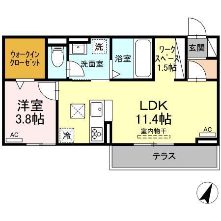 D-SQUARE四ツ谷(1LDK/1階)の間取り写真