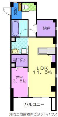 ハナワダHKYMパナハイツ(1LDK/6階)の間取り写真