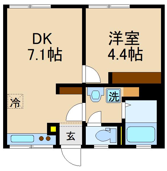 シティハイムくぬぎやま(1DK/1階)の間取り写真