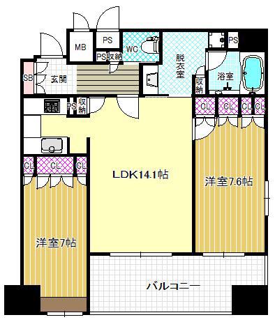 リーガル梅田II(2LDK/11階)の間取り写真