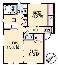 MS PRONUBE弐番館(2LDK/1階)の間取り写真
