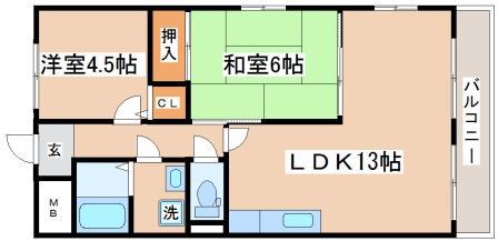 クレール塩屋(2LDK/3階)の間取り写真