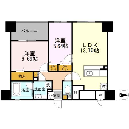 コリドール山手(2LDK/5階)の間取り写真