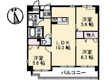 エルカーサニッシャラ(3LDK/1階)の間取り写真