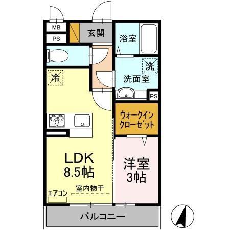BRIGHT ONE(1LDK/2階)の間取り写真