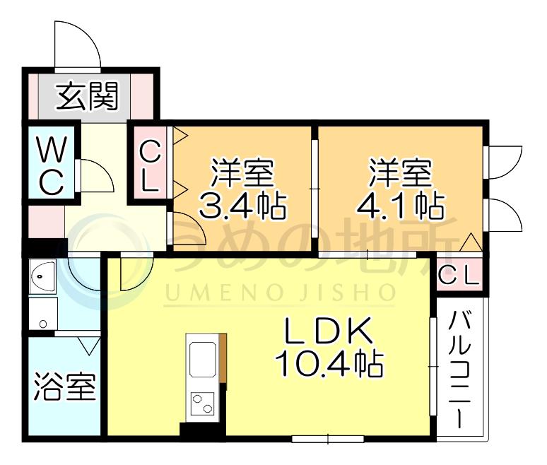 レガリア西町(2LDK/1階)の間取り写真