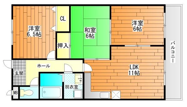 ネオシティ道明寺(3LDK/5階)の間取り写真
