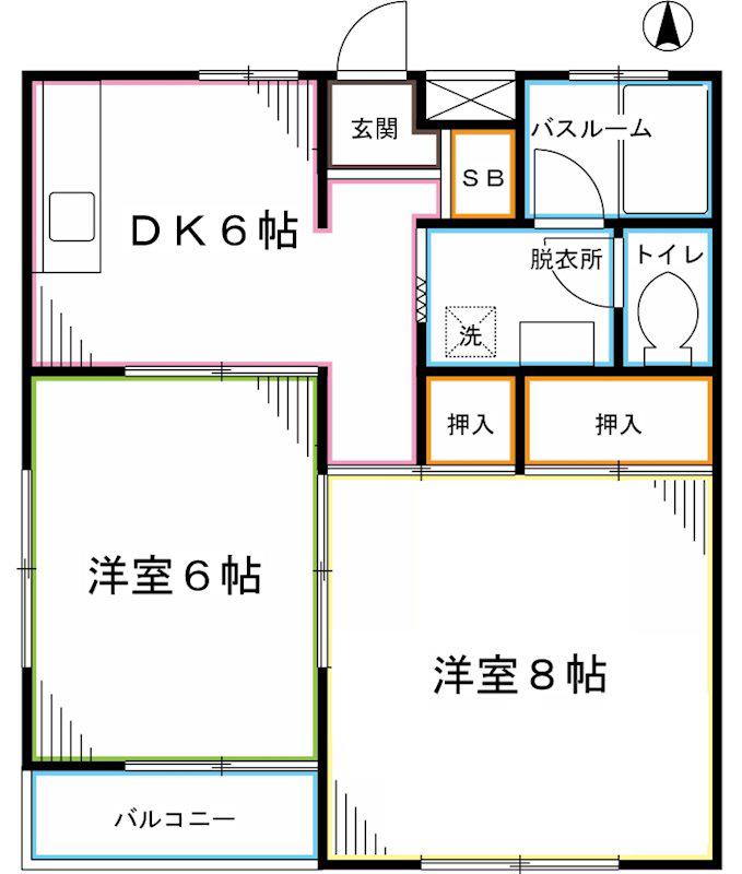 ハイムSTYII(2DK/2階)の間取り写真