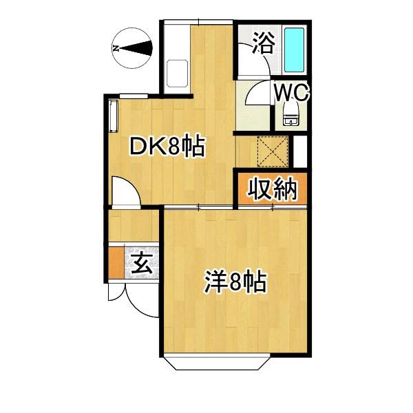 ＪＲ奥羽本線 弘前駅 徒歩17分 2階建 築34年(1DK/1階)の間取り写真