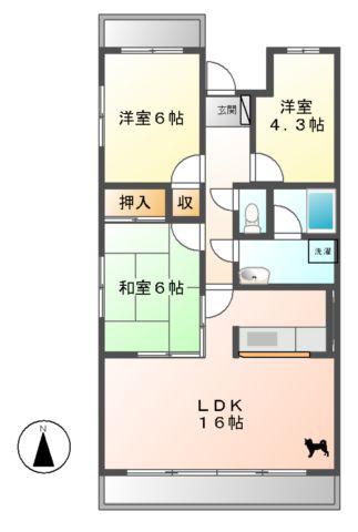マーブル幸ヶ丘(3LDK/6階)の間取り写真
