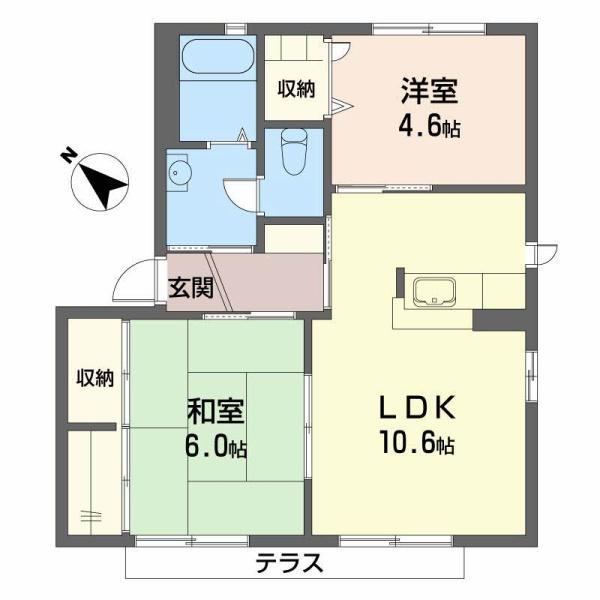 リビエール綾園壱番館・弐番館・参番館(2LDK/1階)の間取り写真