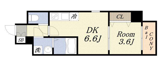 メルベージュ此花(1DK/6階)の間取り写真
