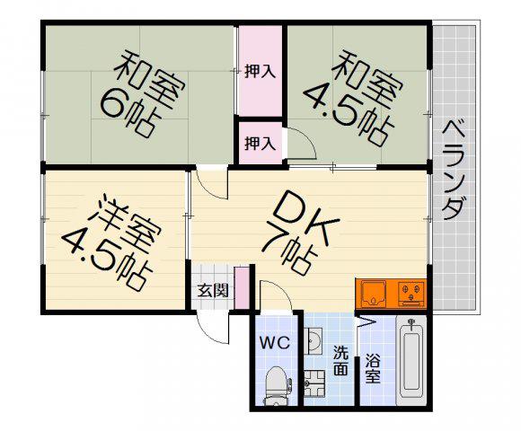 サンシティー深井(3DK/1階)の間取り写真
