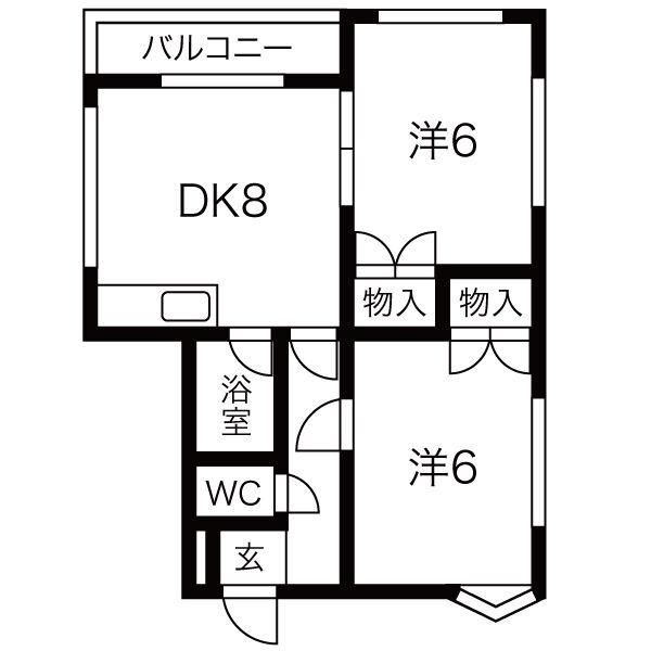 アンビションサッポロエスト(2DK/2階)の間取り写真