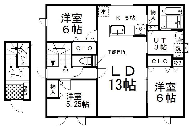 文苑2丁目テラスハウス(3LDK/2階)の間取り写真