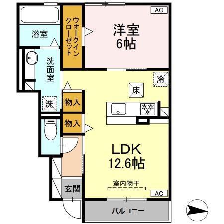 グラシアカーサ(1LDK/1階)の間取り写真