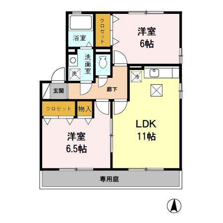 ハーベスト大和D(2LDK/1階)の間取り写真