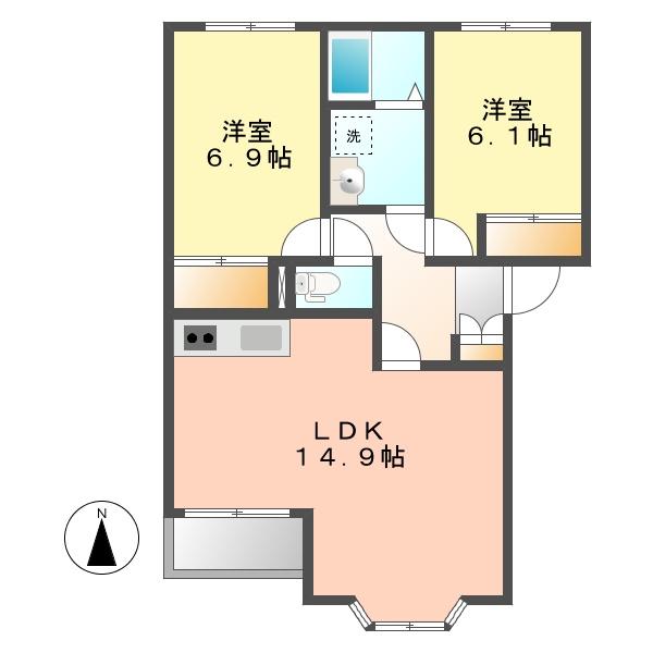 ハーフバレーII(2LDK/1階)の間取り写真
