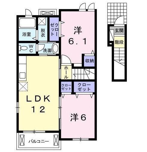 フォンテーヌ・K(2LDK/2階)の間取り写真