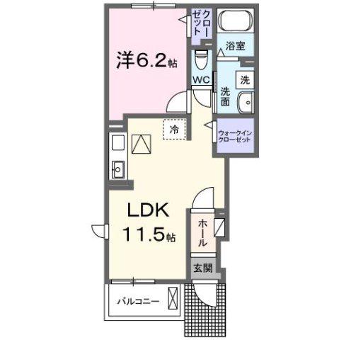 アヴァンセ オオクテ(1LDK/1階)の間取り写真