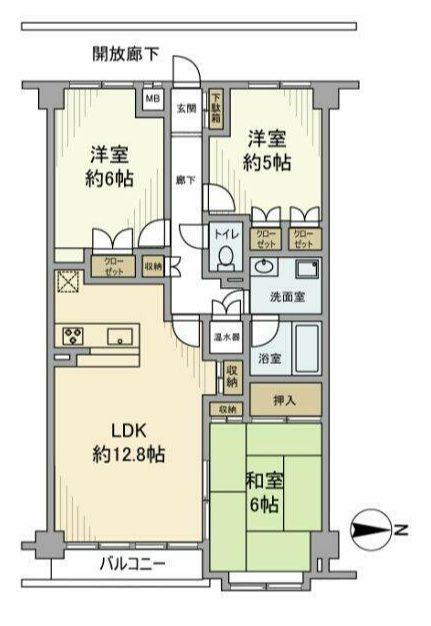 厚木・コアラマンション(3LDK/1階)の間取り写真