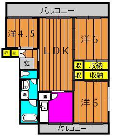 鴨池ハイム2号棟(3LDK/4階)の間取り写真