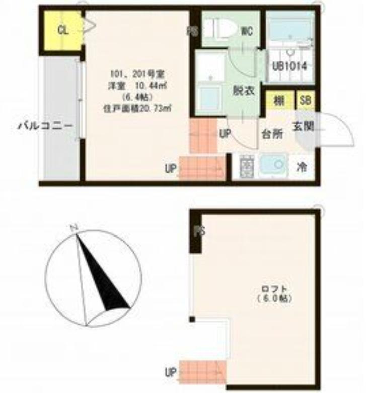 ハーモニーテラス東照宮IV(1K/2階)の間取り写真