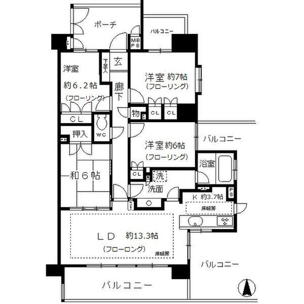 ALATO白壁東(4LDK/6階)の間取り写真