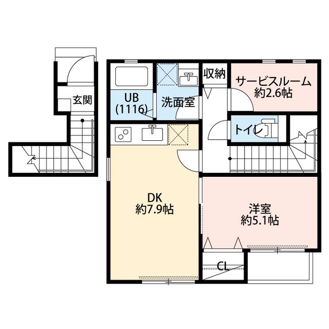 アムール水の路(1SDK/2階)の間取り写真