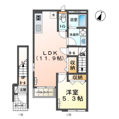 サンプレス(1LDK/2階)の間取り写真