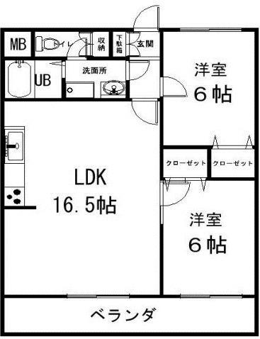 ベルアージュ高城(2LDK/2階)の間取り写真
