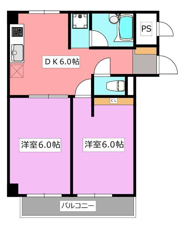 ブロードハイツ(2DK/4階)の間取り写真