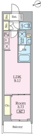 ガーデンザヴィス門前仲町(1LDK/6階)の間取り写真