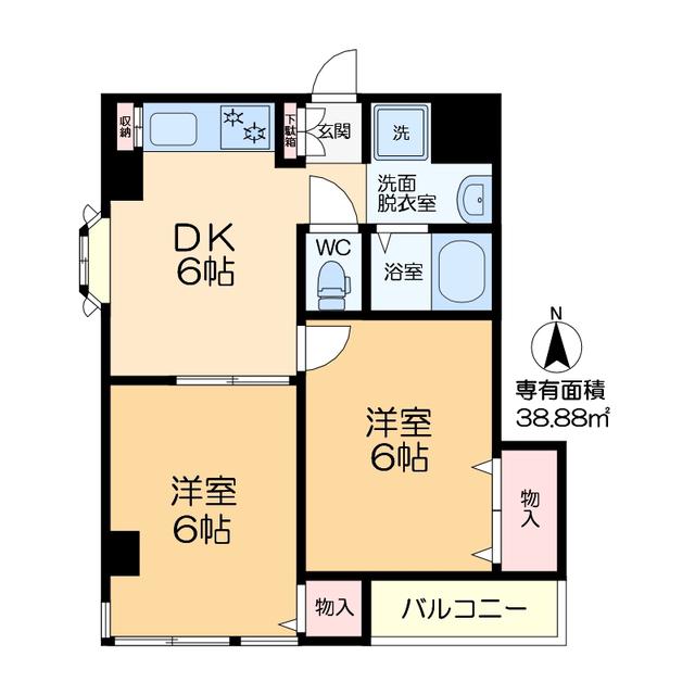スカイビル(2DK/3階)の間取り写真
