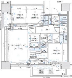 ウェリスタワー谷町四丁目(3LDK/8階)の間取り写真