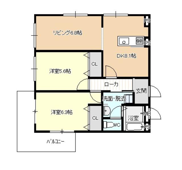 コーポやすり苑(2LDK/2階)の間取り写真