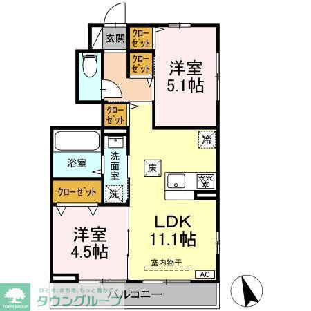 エクラン ウルー湘南N(2LDK/1階)の間取り写真