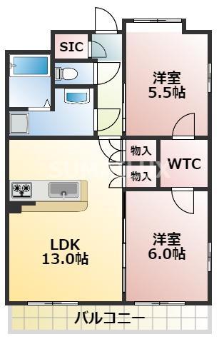 ラ・レジェンダ九品寺(2LDK/6階)の間取り写真