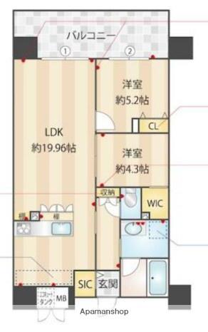 ニューガイア川崎70(2LDK/3階)の間取り写真