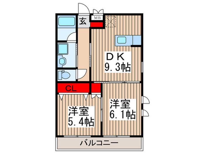 プラシードII(2DK/2階)の間取り写真