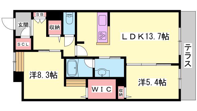 オカバ姫路青山シャーメゾン(2LDK/1階)の間取り写真
