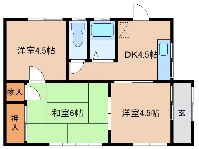 東武宇都宮線 国谷駅 徒歩11分 1階建 築55年(3DK/1階)の間取り写真