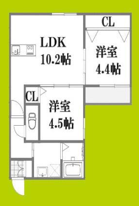 LA PORTE 千里山(2LDK/1階)の間取り写真