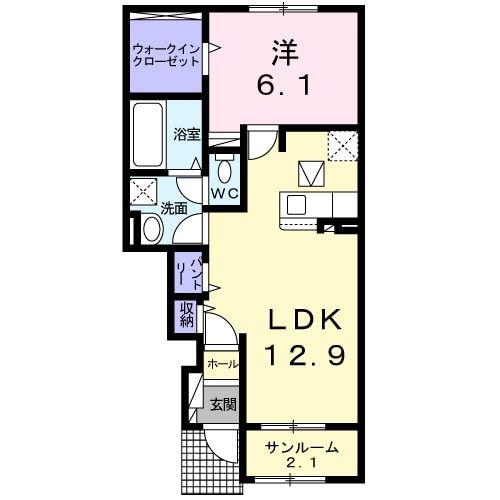 ヴェール ポポラ(1LDK/1階)の間取り写真